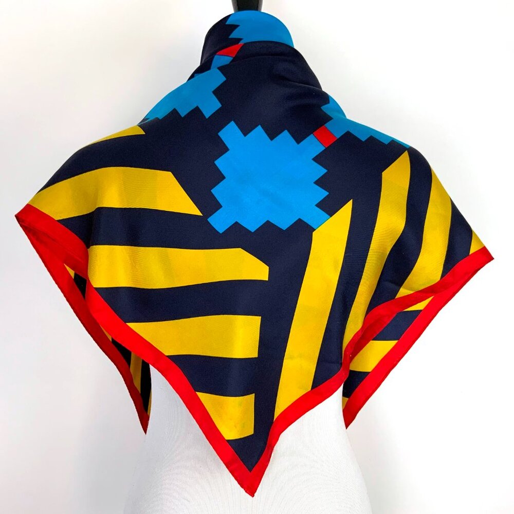 Vintage 70s - 80s Perry Ellis Silk Scarf Bold Geometric Design 34" - Picture 12 of 16